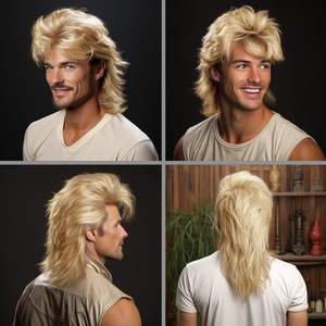 Anxin Nouveau produit 70s 80s Blonde Mullet Adult Funny Perruques synthétiques pour hommes Pop <span class=keywords><strong>Rock</strong></span> Joe Dirt <span class=keywords><strong>Perruque</strong></span> - Product Image 2