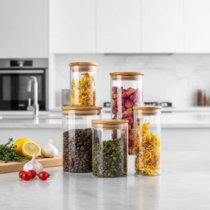 Pot de conservation hermétique supérieur en verre borosilicate avec joint en silicone amélioré et couvercle en bambou – Organisateur alimentaire transparent pour garde-manger - Product Image 1