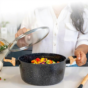 Modern Round Non-Stick Casserole <b>Pot</b> With Glass <b>Lid</b> Wood Handles Enamel Coating For Gas And Induction Cooker - Product Image 3