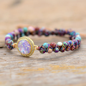 Purple Imperial Stone <b>Opal</b> Double Layer Hand Woven Friendship <b>Bracelet</b> Adjustable Jewelry Gift - Product Image 3