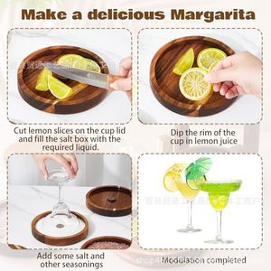 Wooden Round Salt Rim Tray For Cocktail <b>Bar</b> <b>Tools</b> Reusable Brown Rustic Style Home Office Use - Product Image 4
