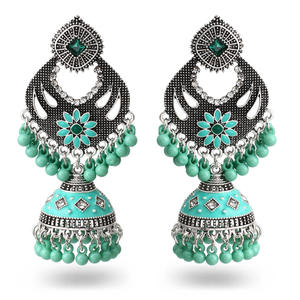 Boucles d'oreilles pendantes en émail plaqué or indien pour femme, bijoux à <span class=keywords><strong>pampilles</strong></span>, boule de cloche exotique, Jumka Bollywood Kundan traditionnel Jhumka - Product Image 1