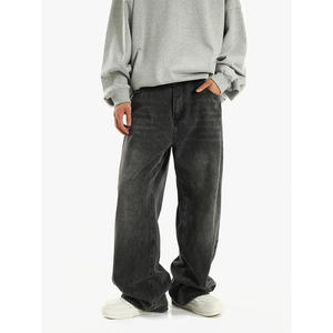 جينز رجالي مستقيم الساق بنمط أمريكي من الدنيم الداكن، تصميم عصري فضفاض بطابع كاجوال وريترو - Product Image 2