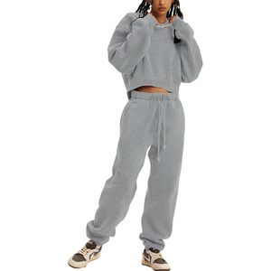 Conjunto Deportivo de Felpa para Mujer, 2 Piezas, Sudadera Corta y Pantalones Deportivos, Casual, para Todas las Temporadas, Anti-Pilling, Cuello Redondo - Product Image 3