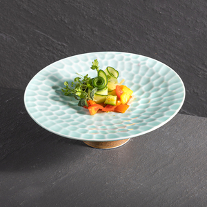 Rétro Vaisselle Vaisselle Banquet Traiteur Alimentaire Céramique <span class=keywords><strong>Dessert</strong></span> Plats Pour Rafraîchissement Snack Rond Bleu Porcelaine Piédestal Plateaux - Product Image 5