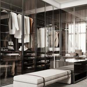 Large Capacity <b>Storage</b> Home <b>Wardrobe</b> for Bedroom Furniture Black Modern Style Wooden Door and Glass Door <b>Wardrobe</b> - Product Image 2