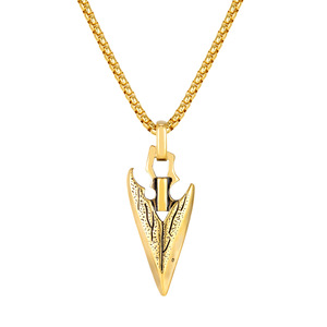 Collier pendentif flèche personnalisé vintage en acier inoxydable plaqué or et argent pour homme, bijou de mode, cadeau - Product Image 6