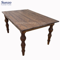 Table de ferme vintage en bois massif, table à manger rectangulaire en pin avec pieds amovibles pour hôtel et banquet