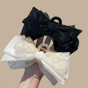 Grande pince à cheveux coréenne en dentelle avec nœud, élégante, en tissu, type « Shark Grip », accessoires de mariage - Product Image 2