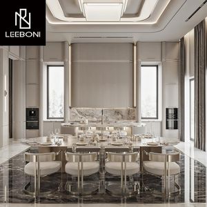 Custom Luxury Design High Quality Home Furniture Stainless Steel Marble <strong>Top</strong> <strong>Dining</strong> <strong>Table</strong> Set - Product Image 2