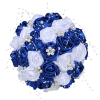 Bouquet de mariée rouge romantique en perles et rubans, écologique, de haute qualité, fait main, fleurs artificielles en satin, pour remise de diplôme et Halloween