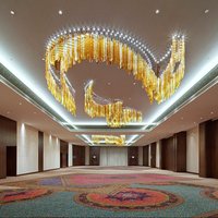 Lustre contemporain pour salle de conférence, luminaire suspendu réglable en verre optique, grand modèle pour hall d'hôtel, personnalisable, LED à intensité variable