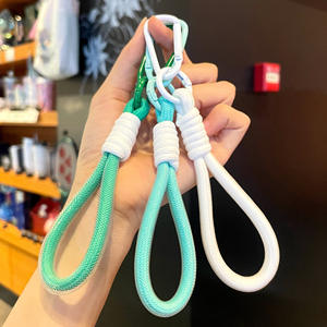 Porte-clés en corde tressée en nylon coloré, style simple, cordon court en maille avec mousqueton, porte-clés pour boucle - Product Image 3
