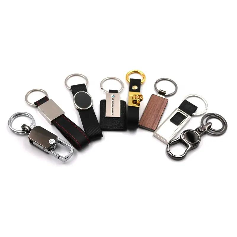 High quality promotional gift custom car logo print engrave embossed logo luxury PU leather keychain keyring