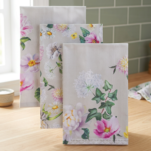 Serviettes de cuisine en coton tissé écologiques à imprimé floral, séchage rapide, forme rectangulaire, lavables en machine pour usage domestique - Product Image 1