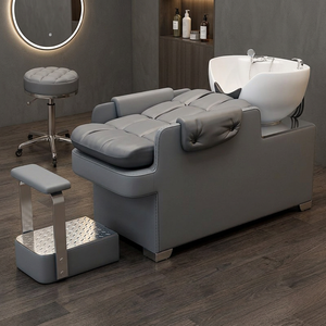 Fauteuil de lavage moderne pour salon de coiffure avec bac à shampoing intégré, réglable et confortable en cuir PU - Product Image 3