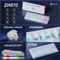 Zornher ZH870 White Spider Web Mechanical Keyboard 88 Keys RGB Hot-Swap Tri Mode Gaming Keyboard for Office