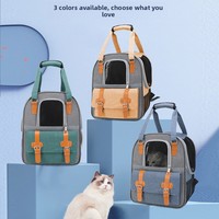 Sac à dos pour animaux de compagnie en denim, sac de transport pour chat, poche avant en maille respirante, boucle en cuir, sac de voyage pour les promenades en plein air