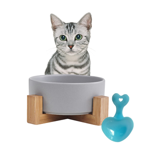 Wholesale Custom Logo Ceramic Wooden Frame Pet <b>Cat</b> Dog Bowl - Product Image 1