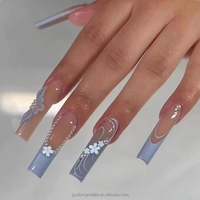 Uñas postizas de cobertura completa al por mayor para mujer con pegamento, uñas pre-diseñadas en forma de ataúd