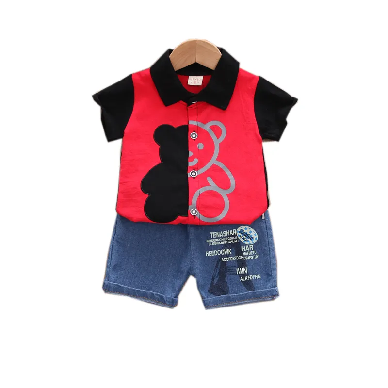 Baby Children Boys Clothing Sets Cartoon T-shirt + Short Jeans Kids Tops Toddler Summer Wear Suits