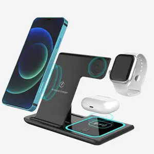 The New Listing Foldable Faster Automatic Charging Station Fast Charging 3 in 1 Wireless Magnetic Charger