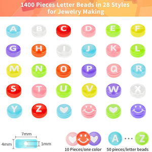 Perles de lettres en acrylique rondes de 7 mm, 1400 pièces, 28 styles pour la fabrication de bijoux - Product Image 1