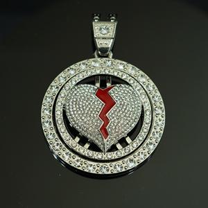 Collier pour homme en alliage, style Hip Hop, avec pendentif cœur brisé rotatif, entièrement serti de diamants, tendance et de caractère, pour rappeurs - Product Image 5