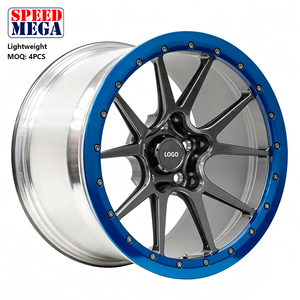 Rines Deportivos Speed Mega Gunmetal de 10 Radios, Ligeros, de Aleación, con Anillo Exterior Azul, Diseño de Pernos, Radios en Y Divididos - Product Image 1