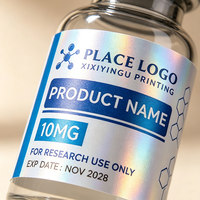Étiquettes personnalisées holographiques résistantes à l'eau, à la chaleur et à l'huile pour flacons de peptides avec code-barres, 3ml/5ml/10ml, avec boîtes d'emballage assorties et plateaux intérieurs