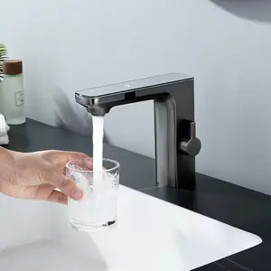 家庭用ホワイトブラスintalligentセンサーデジタルディスプレイ洗面器蛇口ホットコールドミキサー浴室洗面器水タップ