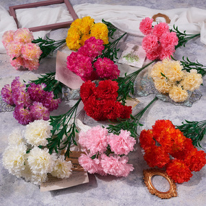 Artificial 7-Forked Carnations Silk Flower Realistic <b>Wedding</b> Decor Floral Arrangement <b>Props</b> - Product Image 1