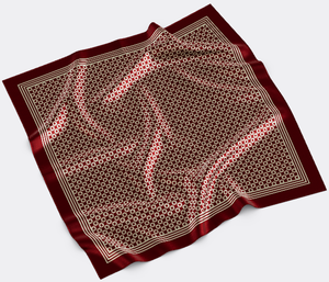 Écharpe carrée vintage personnalisée pour <span class=keywords><strong>femme</strong></span> 100 % soie, motif géométrique classique rouge bordeaux et blanc nid d'abeille, sérigraphie artisanale - Product Image 1