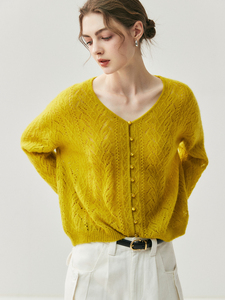 Herbalife Yarn 75% Cachemira 25% Mulberry Silk Knitted Winter <span class=keywords><strong>Long</strong></span> Front Logo Mujer Cuello en V Thin Cardigan Sweater Coat - Product Image 4