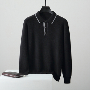 GUOOU Lapel Cashmere Inside Out Wearing Cashmere <strong>Polo</strong> 2023 New Jersey Men 100% Pure Cashmere Sweater - Product Image 5