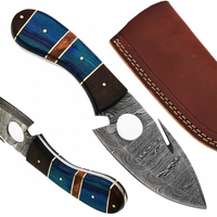 Couteau Skinner Jexmoo personnalisé fait main en acier Damas, manche en résine, étui en cuir - 9 pouces, entretien à l'huile végétale - DIY OEM, cadeau de camping