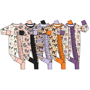 Combinaison à fermeture éclair pour bébés filles, motif citrouille personnalisé, en fausse fourrure, vêtements assortis pour sœurs, collection Halloween, vente en gros, boutique de vêtements mignons - Product Image 3