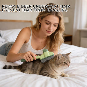 Peine antipulgas para depilación de mascotas seguro portátil de autolimpieza con un clic con dientes largos y cortos de acero inoxidable para perros y gatos - Product Image 6