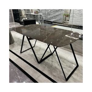 طاولة طعام فاخرة من الرخام الطبيعي بتصميم صحراوي صربي مع قاعدة معدنية من إس إتش ستون - Product Image 1