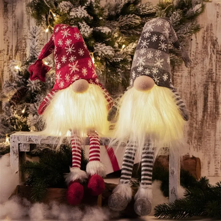 Авторское право Горячая продажа LED функциональное освещение 20 дюймов сидя Санта-tomte Рождественская плюшевая кукла гном Рождество с висячими ножками