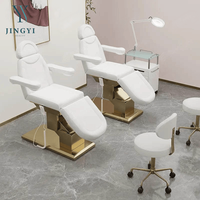Table de massage esthétique de luxe à 3 moteurs, lit de soin incurvé pour cils, base dorée en acier inoxydable, chaise faciale, lit facial, vente chaude