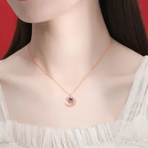 Collier à breloques en forme d'étoiles et de lune pour femmes, délicat, clavicule, étoiles, strass, chaîne en acier inoxydable