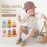 Chaussettes pour enfants de style nouveau, avec bordures élastiques, chaussettes de marche pour tout-petits, chaussettes antidérapantes pour bébés, imprimées de dessins animés, 100% coton jacquard