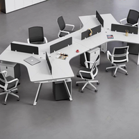 Nouveau bureau modulaire commercial incurvé avec déflecteur acoustique, gestion des câbles, piédestal mobile, structure en acier pour centre d'appels et bureau