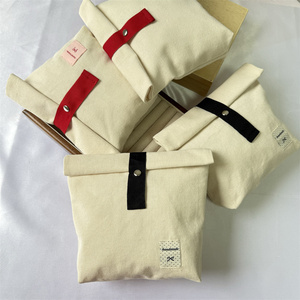 CH Custom Logo Small Canvas Makeup & Jewelry Travel Pouch Natural Cotton Food Bag with Roll Top Closure for <b>Gift</b> Packaging - Product Image 1