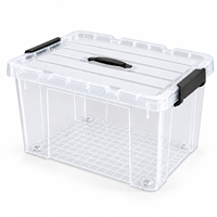 Organisateur de placard de chambre à coucher, bac de rangement empilable transparent 27L en plastique PP avec couvercle et loquets noirs