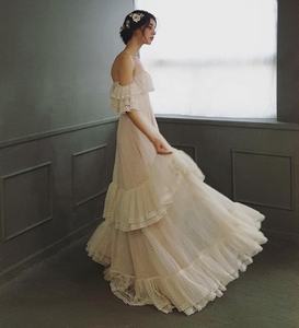 1041 # fanweimei שמלת כלה bohemian שמלת כלה את הכתף ללא גב קו כלה שמלות כלה שרוולים קצרים שמלת כלה - Product Image 3