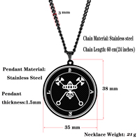 Collier pendentif en acier inoxydable avec sceau de l'origine des démons, sigil du roi Asmoday, clé de Salomon, amulette Goetia, talisman, couleur noire