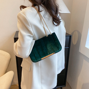 Moda velluto 2025 <span class=keywords><strong>primavera</strong></span> nuova borsa a tracolla a catena elegante da donna Casual semplice borsa a tracolla con chiusura a Zip fodera in PU - Product Image 3