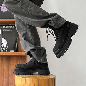 Botas de Motociclista de Mezclilla Negras de Caña Alta con Suela Gruesa, Estilo Desierto, Desgastadas y con Efecto Polvoriento, Nuevo Estilo Otoño-Invierno 2026 - Product Image 5